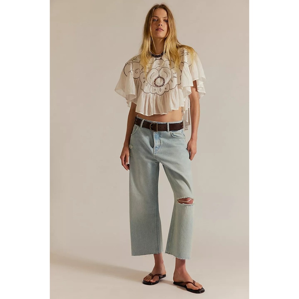 Free People We The Free Deep Trance Dropped Boyfriend Jeans Bleached Out Sz 27